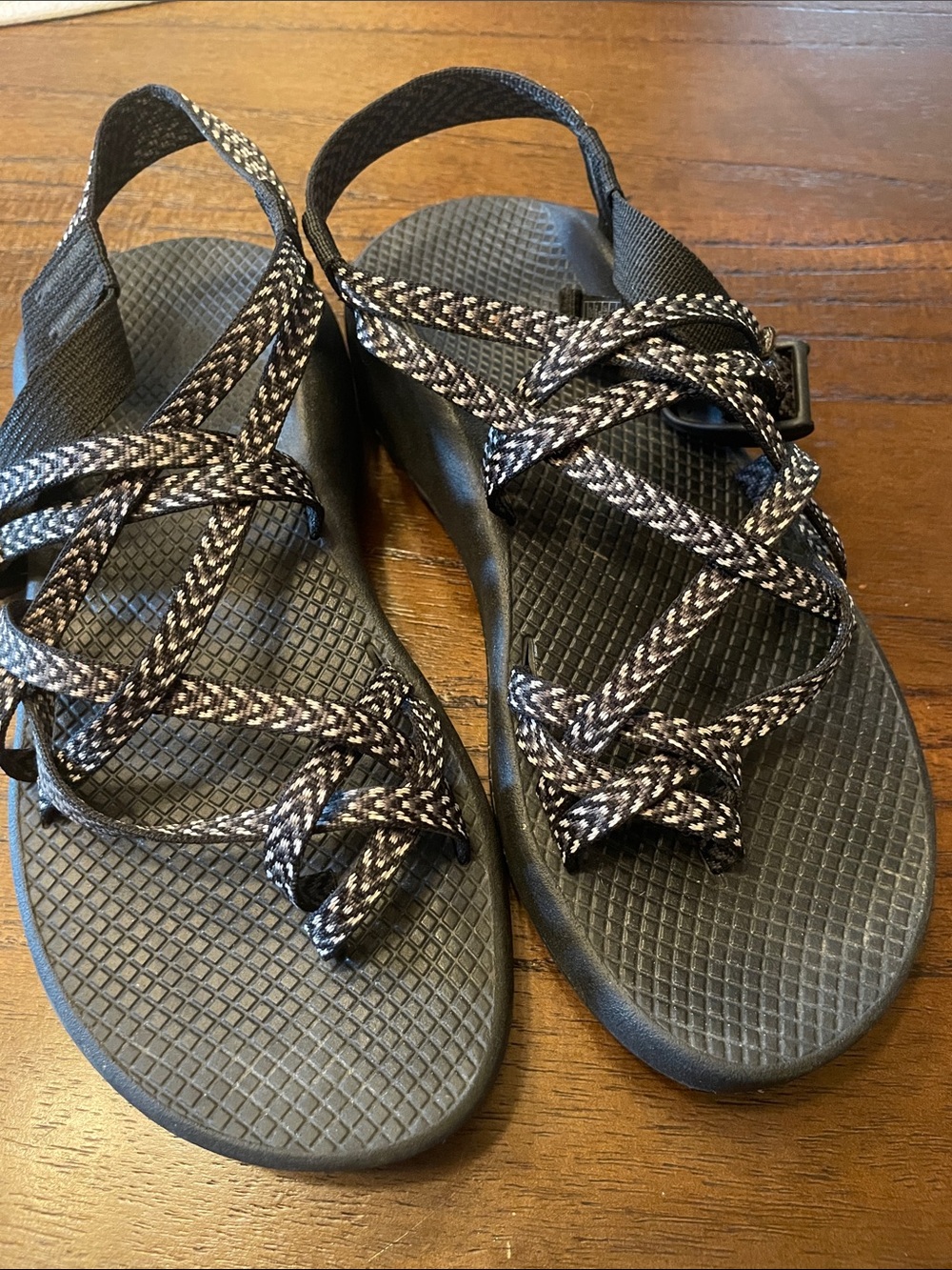 Chaco Women's Black and White Patterned Strappy Sandals